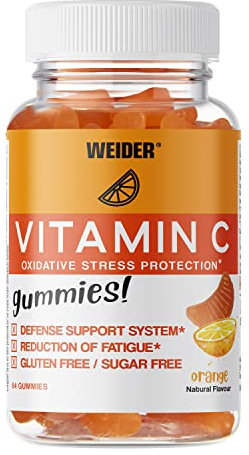 Weider Vitamin C Gummies – Réduction de la fatigue et aide au bon fonctionnement du système immunitaire - 250 mg par dose – sans sucre et sans gluten – arômes naturels – 84 gummies