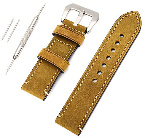 ZIJIA Cinturino per orologio da polso vintage in vera pelle, 24 mm, con strumento per anse, Cinturino