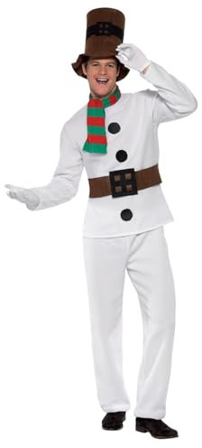Smiffys Mr Snowman Costume, White with Top, Attached Belt, Trousers, Scarf & Hat, Christmas Adult Fancy Dress, Santa Dress Up Costumes