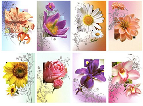 50 Grußkarten Blumen ohne Text Klappkarten mit 50 Umschlägen 8 Motive Neutrale Glückwunschkarten 99-1920
