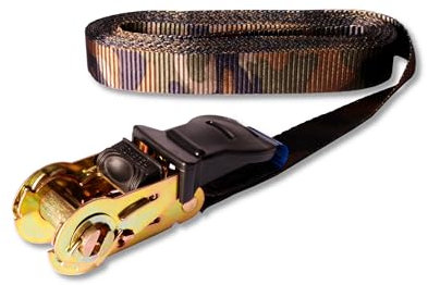 Docks - Sangle Polyester avec Tendeur à Cliquet avec Protection Caoutchouc - Tension Maximale d'Utilisation 350 kg - Largeur 25 mm - Longueur 5 m - Camouflage