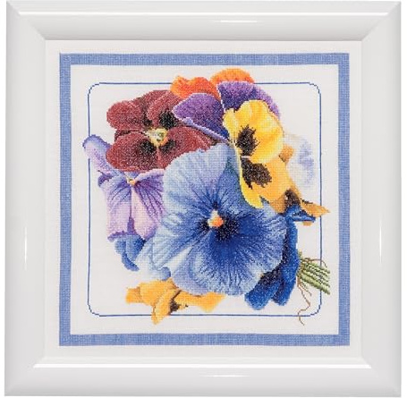 Thea Gouverneur Pansies On Aida Cross Stitch Kit-13.5 x 13.5-inch 18 Count