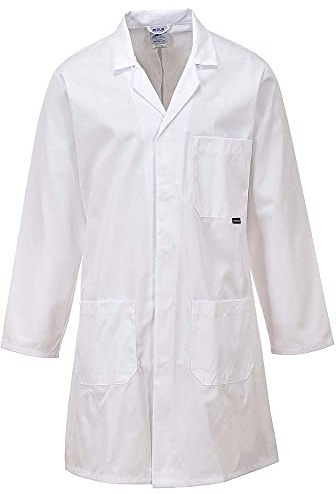 Portwest C852 Standard Kittel Aus Einlaufgeschütztem Twillgewebe | Weiß, 4XL, Verdeckte Druckknopfleiste, Drei Taschen, Maschinenwäsche Bei 60 °C, Größen XS Bis 4XL, Normale Arbeitskleidung