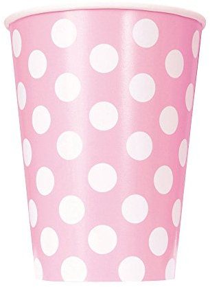 Unique Party-Paquete de 6 vasos de papel a lunares, color rosa claro, (37976)