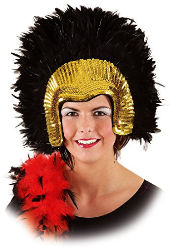 NET TOYS Federkopfschmuck Samba Kopfschmuck Gold-schwarz Federschmuck Rio Accessoire Brasilianische Tänzerin Kostümzubehör Sambatänzerin Haarschmuck Federn