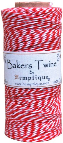 Hemptique BTS2-REDW-LTBRN 2-Ply Baker's Twine Spool - Improve Your Creations with Hemp Cord - Cotton String Ideal for Scrapbooking, Gift Wrapping & DIY Projects - Red/White