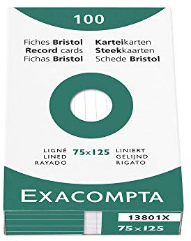 Exacompta 13801X Karteikarten (205q/qm Karton, holzfrei, 75 x 125 mm, liniert, ungelocht) 100er Pack weiß