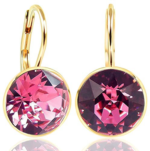 NOBEL SCHMUCK Ohrringe Gold Rosa mit Markenkristallen 925 Sterling - schlicht modern