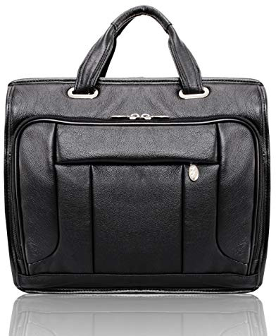 McKlein, S Series, RIVER WEST, Pebble Grain Calfskin Leather, 15 Leather Fly-Through Checkpoint-Friendly Laptop Briefcase, Black (15715)