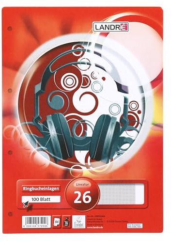 Landré Ringbucheinlagen A4 kariert, 100 Blatt, 70 g/m² Papier, runde Ecken, gelocht