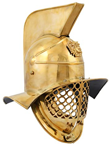 Battle-Merchant Gladiatoren Helm Pompeji, Messing | Dekorative Authentische Römer Helm Replik, Reenactment, LARP