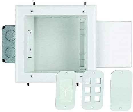 DataComm Electronics 45-0052-WH Commercial Grade Recessed AV/HDMI Cable Conceal Plate with Expandable Media Box and 20 Amp Dual Power Receptacle
