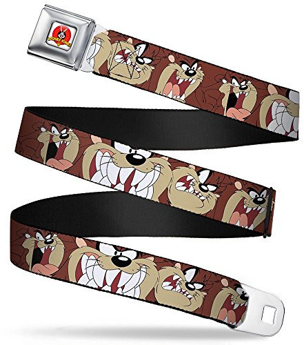 Buckle-Down Herren Looney Tunes Sicherheitsgurt mit Logo in Weiß – Tasmanian Devil Expressions braunes Gurtband Gürtel, Mehrfarbig, 1.5 Wide-24-38 Inches in Length