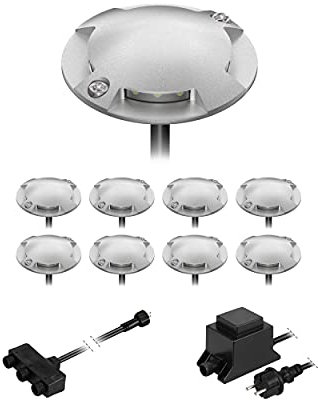 ledscom.de LED Boden-Aufbau-Leuchte Bunda, 4-flammig, für außen, befahrbar, kalt-weiß, 9er Set