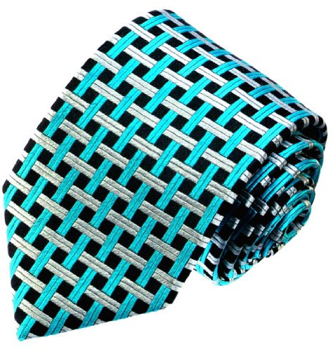 Lorenzo Cana - petrol silber tuerkis gruen Schwarz Karo Krawatte aus 100% Seide - 84484