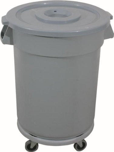 WAS 9219 120 - Pattumiera in plastica HDPP con carrello per il trasporto e coperchio piatto, 5 ruote orientabili senza bloccaggio, 120 l, diametro 55 cm, altezza 83 cm