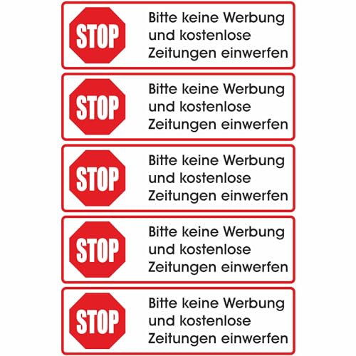 Keine Werbung! 5 weiße Briefkastenaufkleber 70x20 mm - Bitte keine Werbung und kostenlose Zeitungen einwerfen