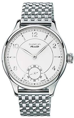 Dugena Herren-Armbanduhr 7090114 Epsilon 7, Handaufzug, Silber-weißes Zifferblatt, Edelstahlgehäuse, Saphirglas, Edelstahlarmband, Doppelfaltdrückerschließe, 5 bar
