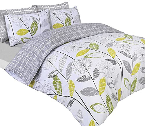 Dreamscene Duvet Cover with Pillowcase Bedding Set Allium Tartan Check Grey White - King