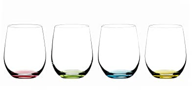 RIEDEL Happy O, 4er Set, klares Kristallglas, farbige Bodenplatten, maschinell gefertigt