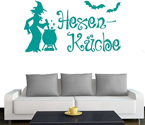 Wandtattoo Wohnzimmer Hexenküche 30cm x 16cm türkis - Türaufkleber Flur - Wandsticker Kinderzimmer Jungen - Aufkleber für Flur, Küche, Bad - Dekoration Wohnung - Sticker