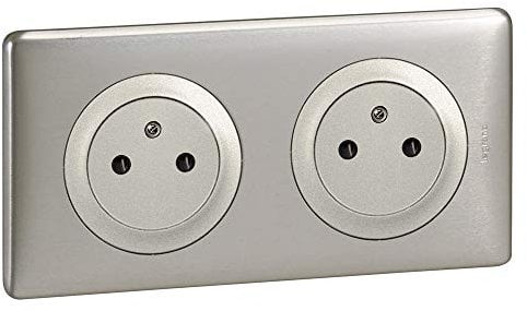LEGRAND - Prise Electrique Double avec Plaque + Boîte à Encastrer Céliane Surface - Prise Affleurante avec Socle Rétractable - Fabriqué En France - Titane