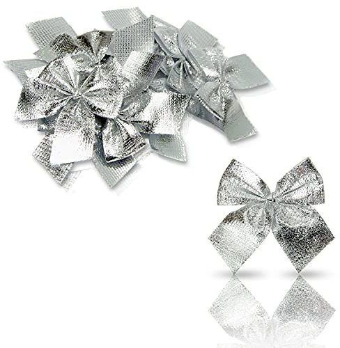 * 12er Set metallic Zierschleifen Schleifen Weihnachtsbaum-Deko Weihnachtsdeko Gesteckdeko, Farben wählbar (metallic-Silber)