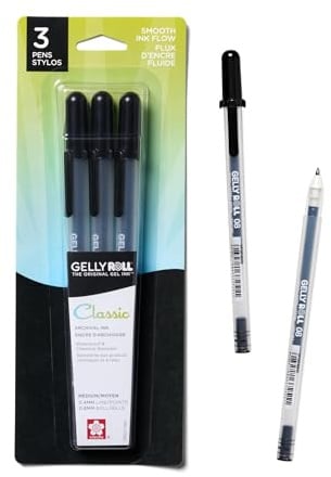 SAKURA, Gelstifte, feine Spitze, verschiedene Farben, 5-teilig, Nr. 37379, Classic Med 3-pc Black, Medium Point