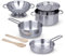 Melissa & Doug Stainless Steel Pots and Pans Pretend Play Kitchen Set Age 3+ for Kids (8 pcs), Silver