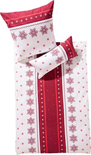Dyckhoff 3093470500 Schneeflocke Weichfrottierbettwäsche, RV Garnitur 135 x 200 cm und 80 x 80 cm Kissen, 500, rot