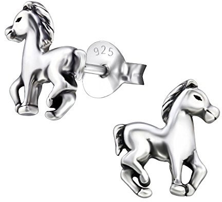 Laimons Mädchen Kids Kinder-Ohrstecker Ohrringe Kinderschmuck Pferd Pony Fohlen oxidiert aus Sterling Silber 925