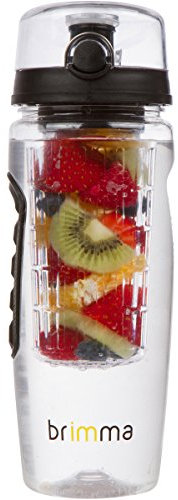 Brimma Water Bottle with Fruit Infuser - 0.94 Litre Large, Leakproof, Clear Plastic Fruit Infusion Gym Water Bottle for Sports, Camping, Running and Travel