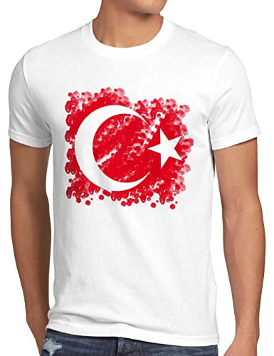 CottonCloud Türkei Herren T-Shirt Turkey Türkiye Flagge Mondstern, Größe:3XL, Farbe:Weiß