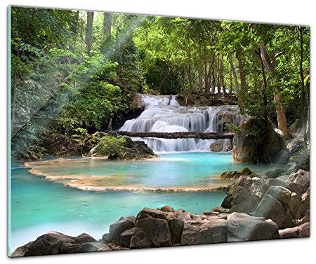 Bilderdepot24 Glasbild - Wasserfall im Wald - 80x60 cm - Deko Wandbild aus Glas - Bild auf Echtglas - Moderne Glasfoto
