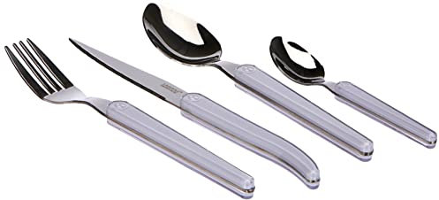 Laguiole Heritage - Cubertería de 16 piezas Diseño acidulado - Acero inoxidable y ABS - Cubertería para 4 personas - Caja regalo de presentación - plata