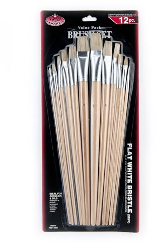 Royal and Langnickel Flat Bristle Long Handle Brush Set - White (Pack of 12)