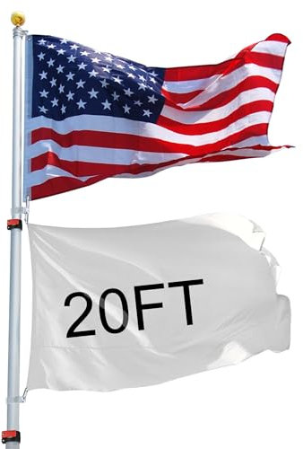Yescom 6 m Teleskop-Fahnenmast aus Aluminium, 90 x 150 cm, US-Flagge und Kugel-Top-Set, 16 Gauge, Teleskop-Fahnenmast, Fliege, 2 Flaggen für Hof, Outdoor, Garten