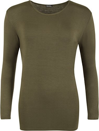 WearAll Ladies Long Sleeve T-Shirt Top Womens Plus Sizes - Khaki - 22/24