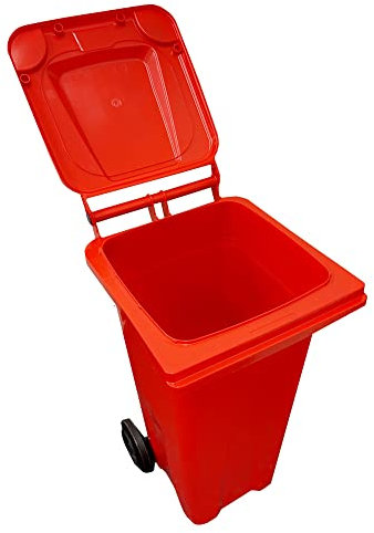 Pluto Packaging Large 240L Red Garden Waste Outdoor Wheelie Bin With Rubber Wheels Handle & Lid
