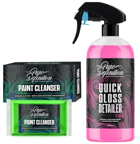 Car Clay Bar Kit, Fine Grade Claybar Block & Detail Lube Spray, Auto Detailing - Pure Definition (1000ml + 100g clay bar)