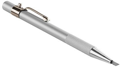 transotype Druckknopfmesser, 45° Klinge, Skalpell in Kugelschreiberform aus eloxiertem Aluminium in Silber, leicht und handlich