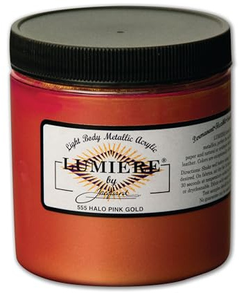 Jacquard Lumiere 8oz Fabric Paint Halo Pink Gold - Metallic Paint for Fabric Paper Wood Ceramic and Metal - Light-bodied Metallic Acrylic Paint - Lightfast & Vibrant Metallic Acrylic Paints
