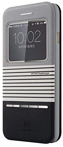 BASEUS Buchdesign Eden Serie für Apple iPhone 6 4.7 Book Side flip case with Window Handytasche Tasche Hülle mit Sichtfenster in Farbe schwarz grau