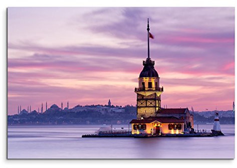 Paul Sinus Art 120x80cm Leinwandbild auf Keilrahmen Istanbul Bosporus Jungfrauenturm Wandbild auf Leinwand als Panorama