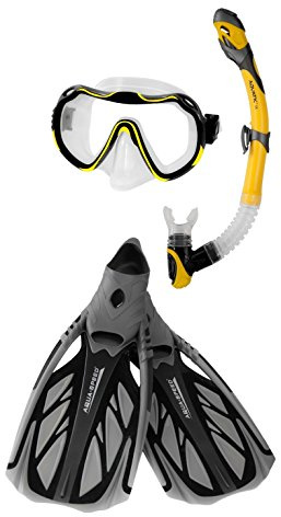 Aqua Speed Taucher Set - Für Erwachsene Und Kinder - Taucherbrille + Schnorchel + Flossen - Für Pool Und Meer - #AsJava Elba Inox, (Gelb/Schwarz, 46/47)
