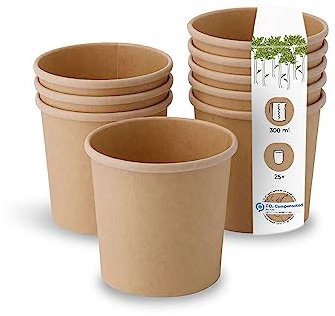 BIOZOYG Bio Pappbecher Speisebecher Kraft-Karton Becher braun I Kompostierbare Becher Suppen-Becher To Go Eisbecher Pappe I 25 Bio Einweg-Becher biologisch abbaubar 300 ml