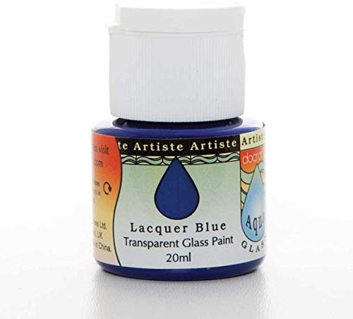 Artiste Glass Paint 20ml Aquaglass Lacquer Blue, Water Based Paints, For Painting On Glass, Perspex, Acetate, Gentle Translucent Finish, Wipe Clean When Wet, Water Proof Once Dry, Glass Crafting