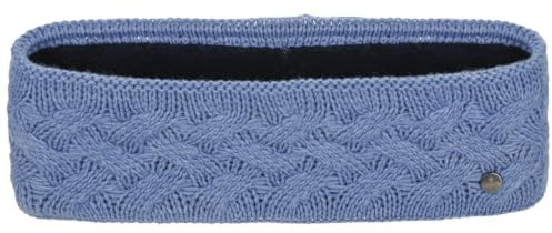 LIERYS Fauske Stirnband Damen mit Schurwolle 55-60 cm - Made in Germany - 10,5 cm breit - Innenfutter aus Fleece - Headband mit geflochtenem Strickmuster - Herbst/Winter blau One Size