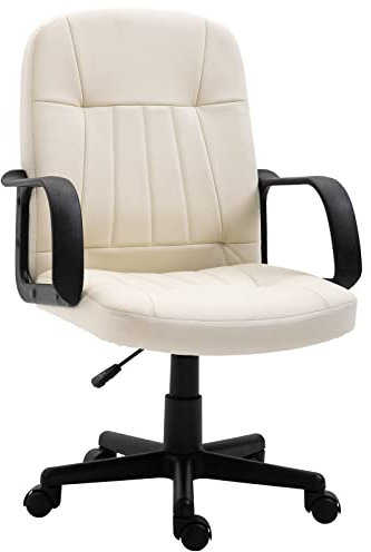 HOMCOM Swivel Executive Office Chair, PU Leather Computer Desk Chair with Adjustable Height, Wheels, Cream White