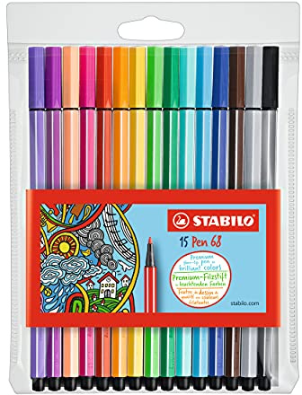 STABILO - Premium-Filzstift - Pen 68-15er Pack - mit 15 verschiedenen Farben